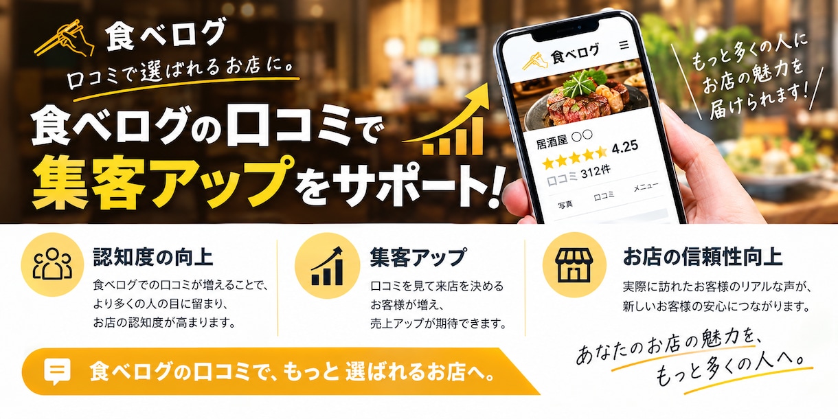 食べログ口コミ増加お助けします 口コミ増加による集客を確実なものに！ イメージ1