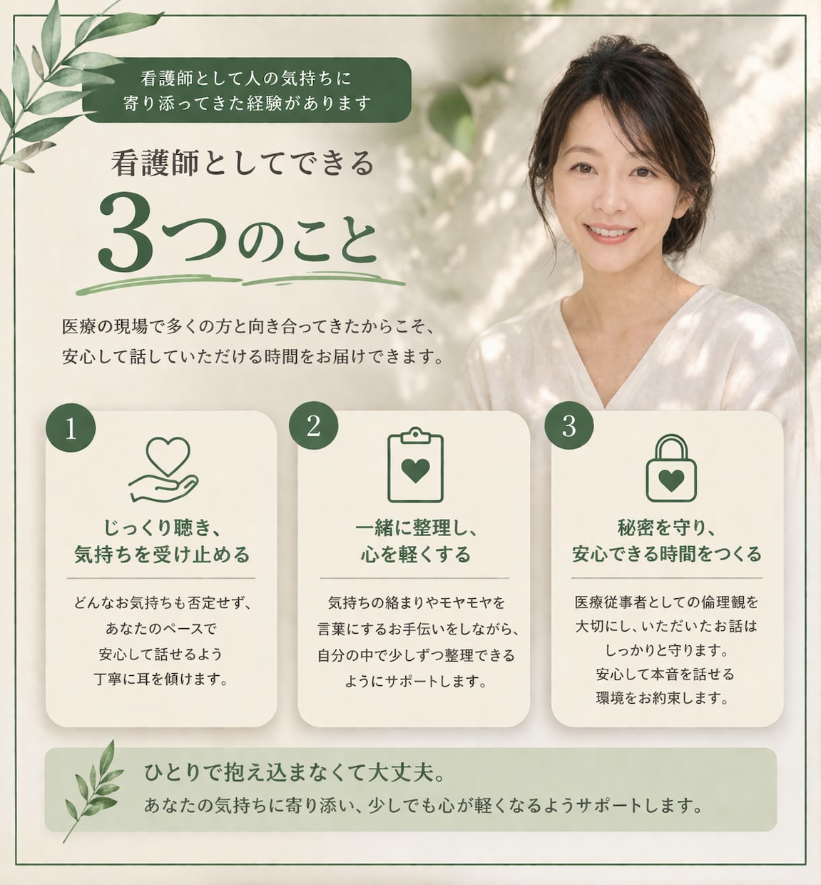 2日間、ゆっくりチャットでお話しお聞きします 急がないやりとりで、気持ちを整理しながら話せる イメージ4