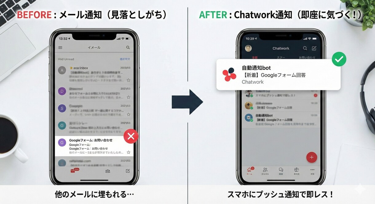 フォームの回答をChatworkに即時通知します 月額0円！メール見落とし解消＆Chatworkに即通知 イメージ2