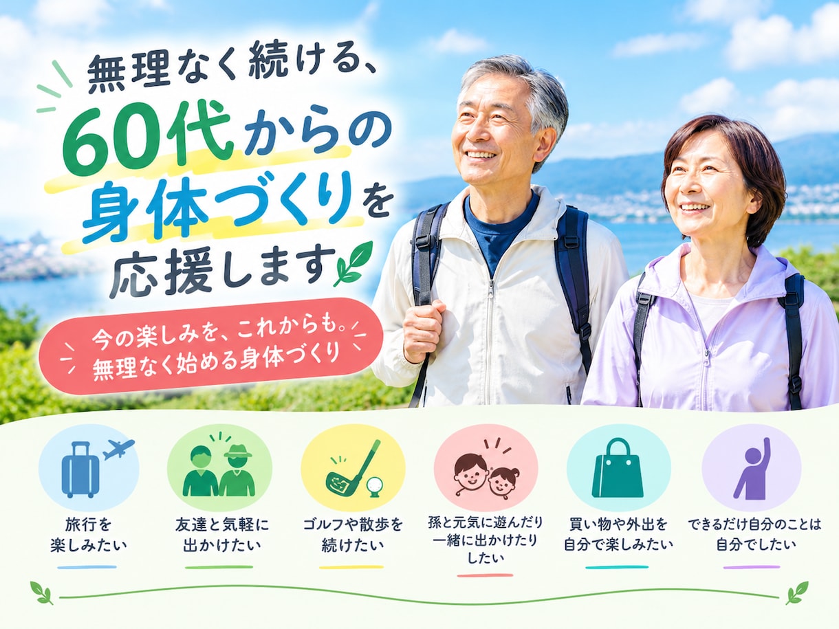 親に元気でいてもらうための体づくりを贈ります 介護が必要になる前に。大切な親への健康プレゼント イメージ1