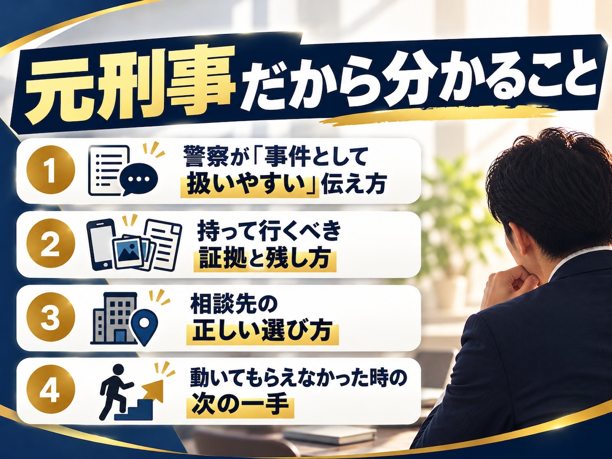 元刑事が警察対応へのアドバイスします 元刑事が警察に行く前の「伝え方・準備」をアドバイスします イメージ4