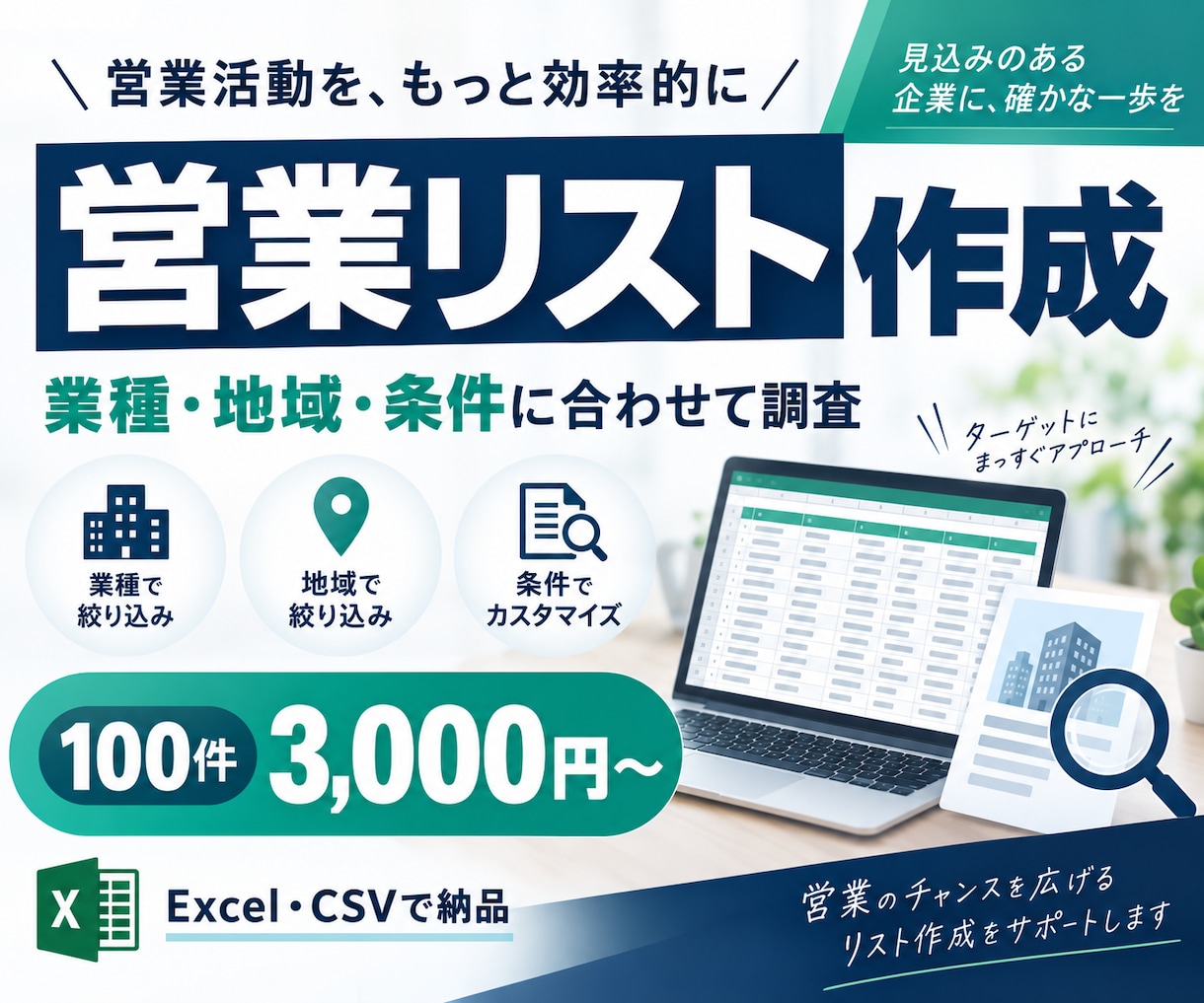 営業先リストを条件に合わせて作成します 業種・地域を指定。営業に使いやすい企業・店舗リスト イメージ1