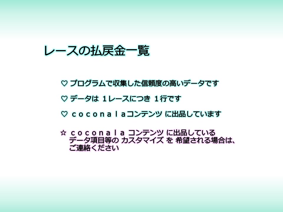 競馬☆ 払戻金一覧  １年分 を提供します データを分析・活用して回収率をアップしましょう！ イメージ2