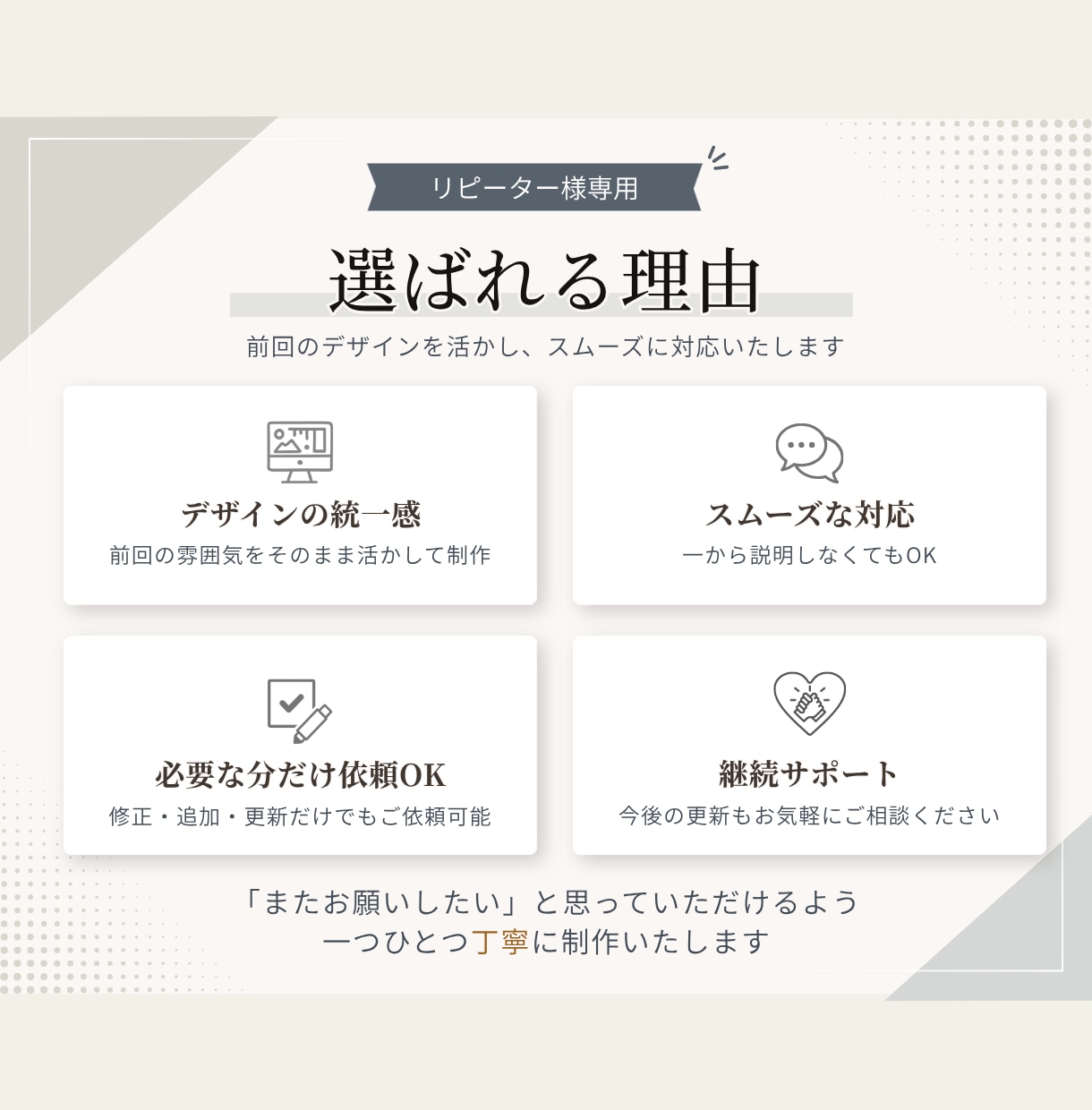 リピーター様専用、修正・追加・継続デザインします スライド・チラシ・Instagram投稿画像も対応しています イメージ3