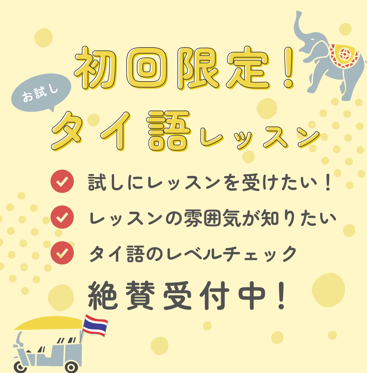 初回限定！まずはお試しでタイ語レッスンします どんな雰囲気のレッスンか知りたい！お試し価格をご用意しました イメージ1