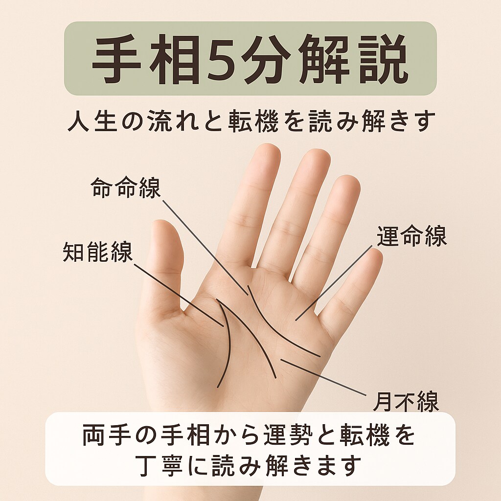 手相５分解説！人生全体運＆転機みえます 両手の手相から運勢と転機を丁寧に読み解きます イメージ1