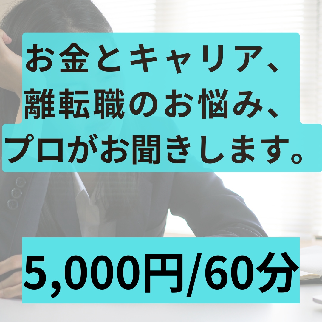金銭面で離転職に踏み切れない人の相談お受け致します プロのFP兼キャリコンが、お金とキャリア同時に相談に乗ります イメージ1