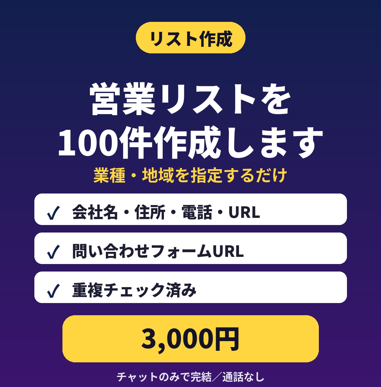 業種・地域指定の営業リストを100件作ります 住所・電話・HP・フォームURLつき イメージ1