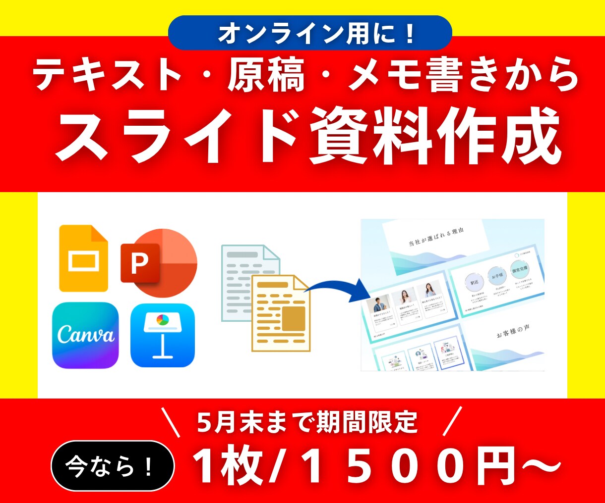 原稿から、セミナー用にスライド作成します 「オンライン用にスライドを制作」100p超の大量ページ可能 イメージ1