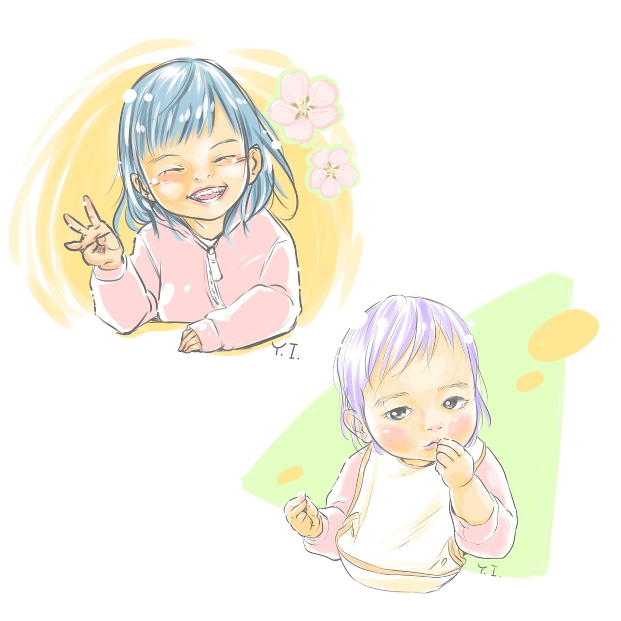 お子様似顔絵、SNSアイコン描きます パステルな色合いの似顔絵、アイコンイラストです イメージ1