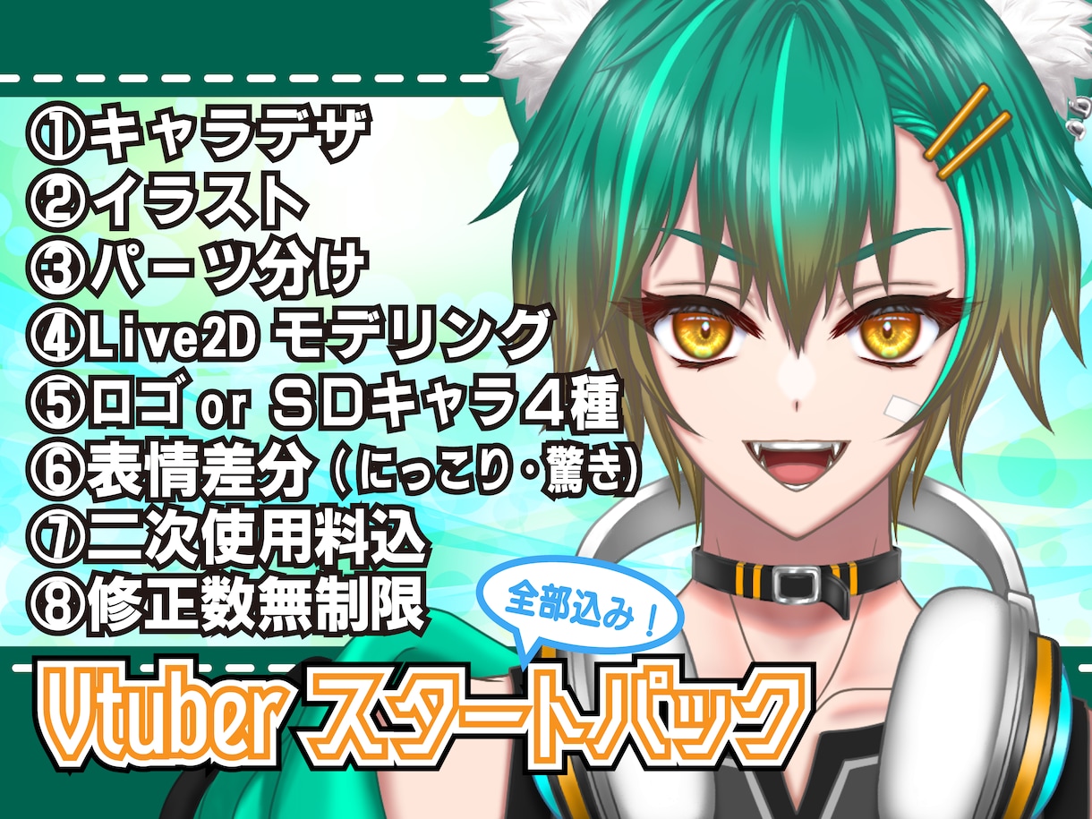 男性VTuberに！全部込！Live2D制作します 高稼働！表情差分2種付き＆選べるロゴorSDキャラ4種！ イメージ1