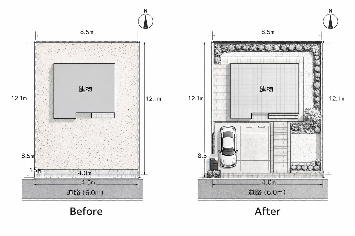 新築戸建ての外構2D図面・配置図を作成します 工事前でも完成形が伝わる外構図、作ります！ イメージ1