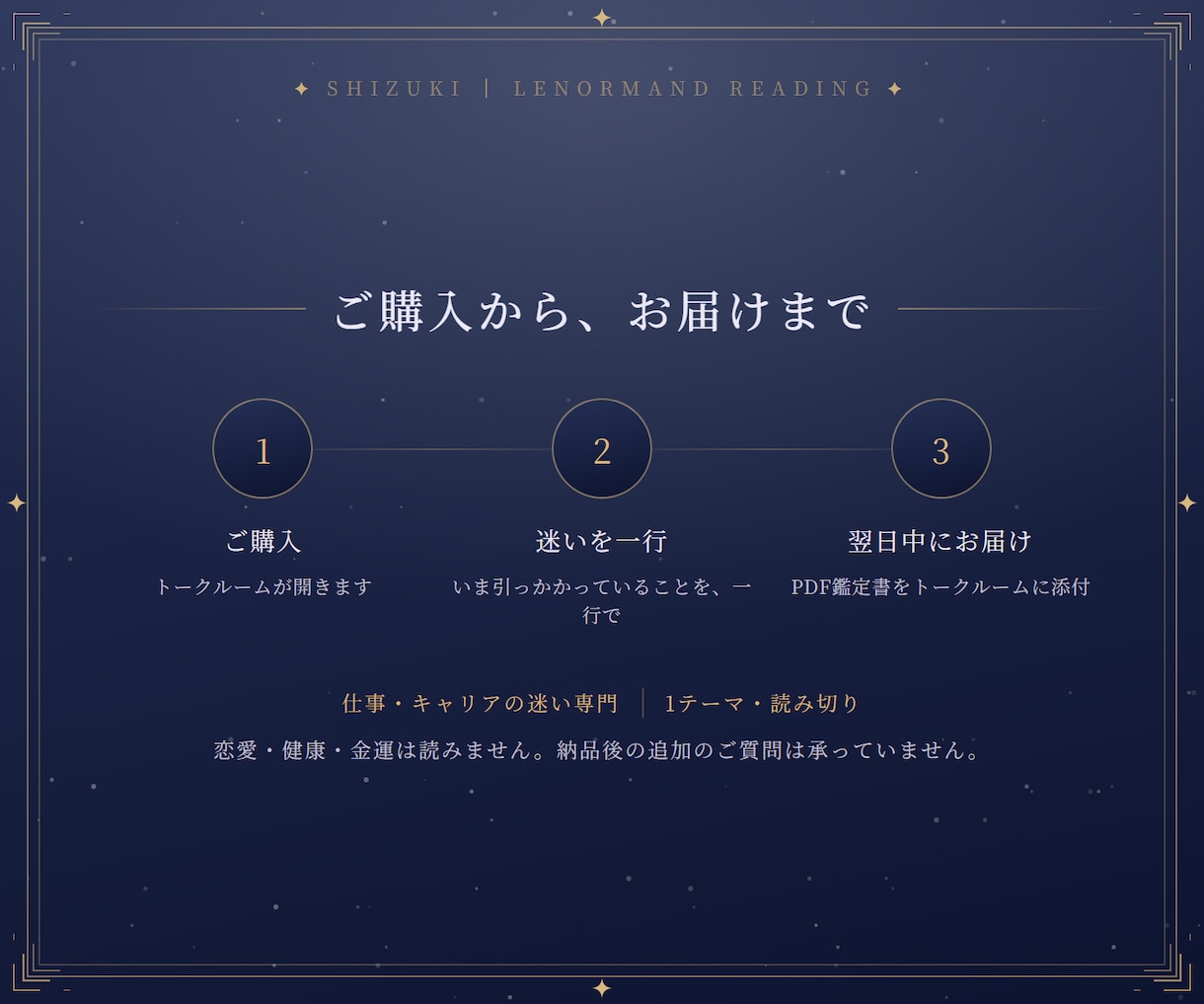 決断鑑定〈新月〉｜仕事の迷いを3枚で言語化します いま抱えている一つの迷いを、3枚で言語化します イメージ5