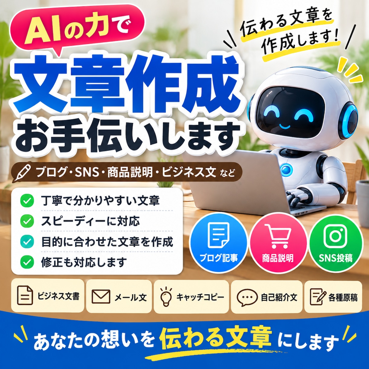 AIを活用して、伝わる文章を丁寧・迅速に作成します ブログ・商品紹介・SNS文章など幅広く対応 イメージ1