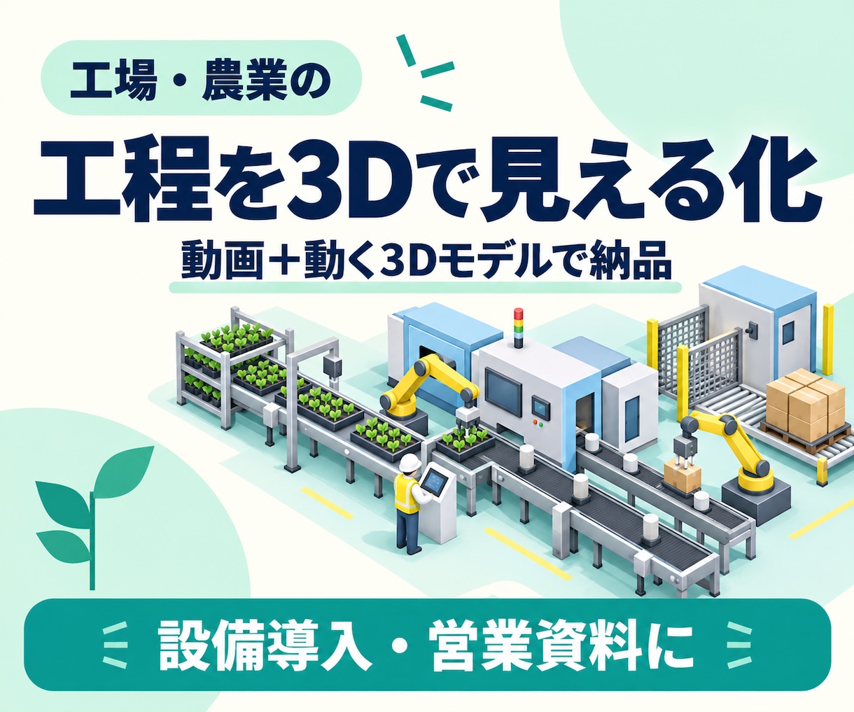 工場・農業の設備や工程を3D動画で見える化します 設備導入・営業説明に｜動画＋動く3Dモデルを納品 イメージ1