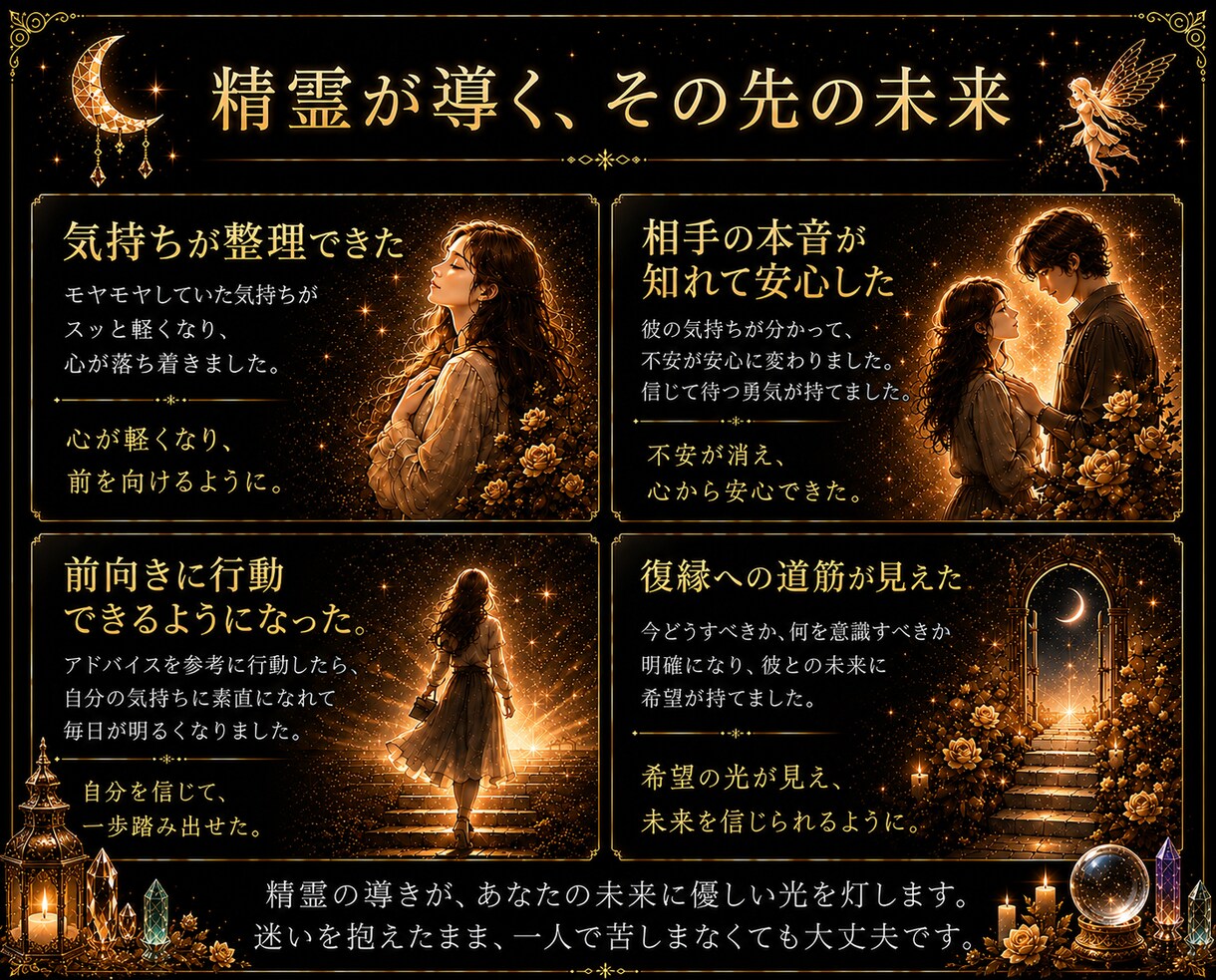 精霊との共鳴、あなたの恋の行方を読み解きます 精霊白魔術で、お相手様のお気持ちやお二人のご縁を読み解きます イメージ6