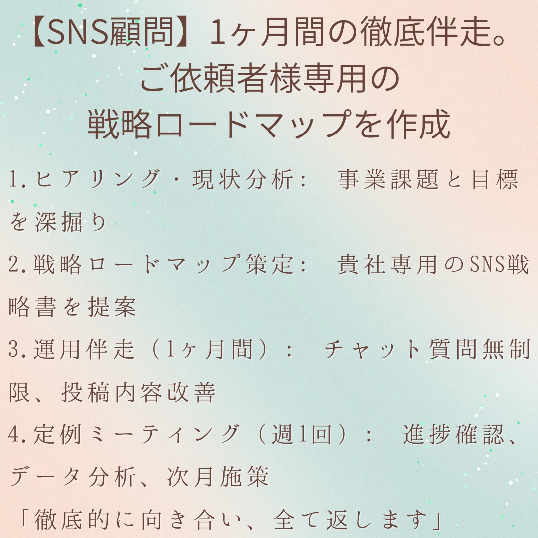 ストレス・迷いのないSNS運用の土台を構築します 25%オフで圧倒的にお得。ビデオ通話4回分。頻度も自由です イメージ10