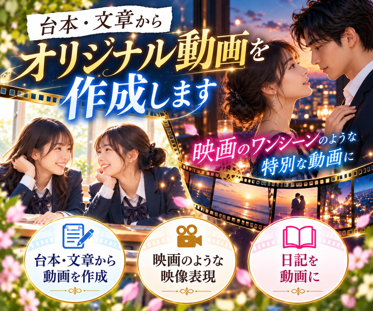 文章や日記からオリジナル動画を制作します あなたの物語を映画のワンシーンのような映像に イメージ1