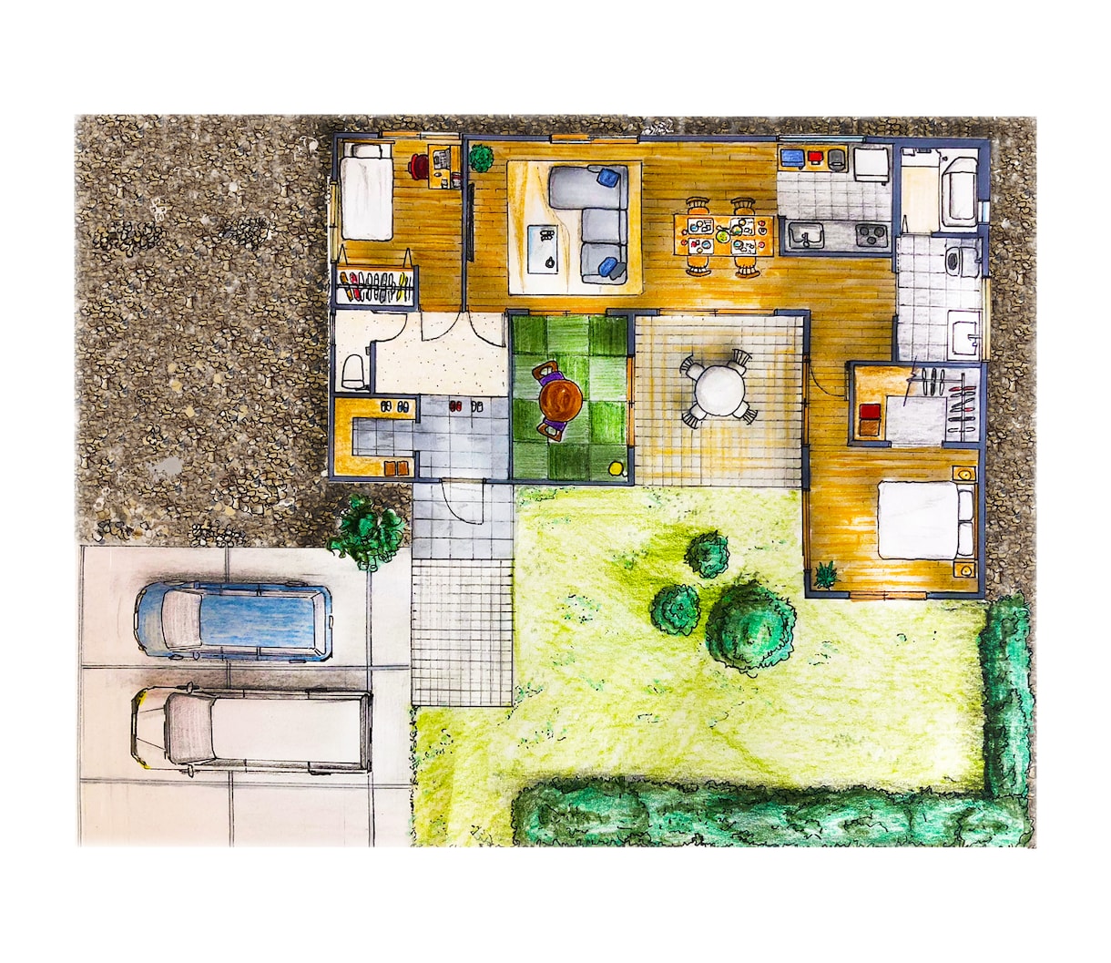 手描き平面図(立面図)描きます 単線の間取り図からでも描きおこします イメージ1