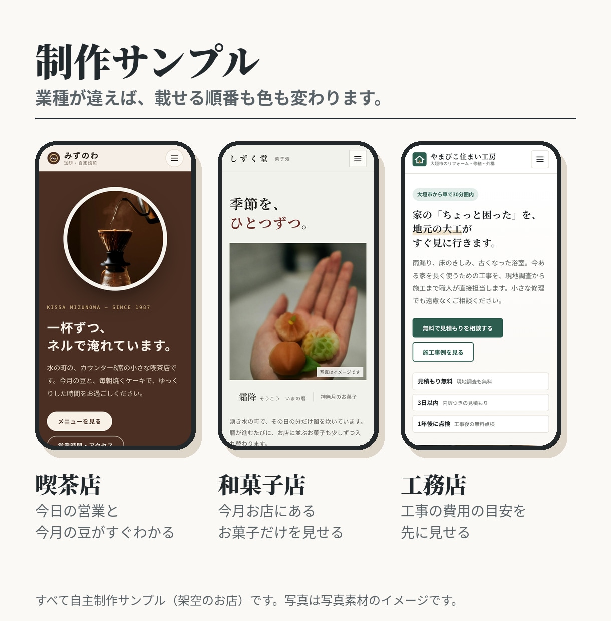 お店・小さな会社のホームページを作ります スマホ対応・公開まで代行。専門用語なしで丁寧に作ります イメージ2