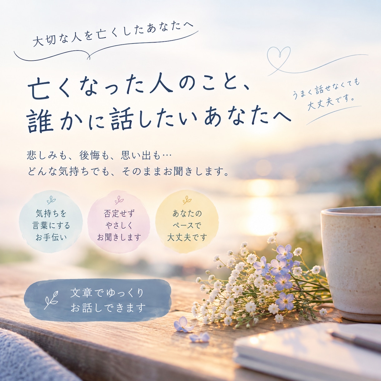 大切な人を亡くしたあなたのお話、文章で聞きます 亡くなった人のこと、誰かに話したいあなたへ イメージ1