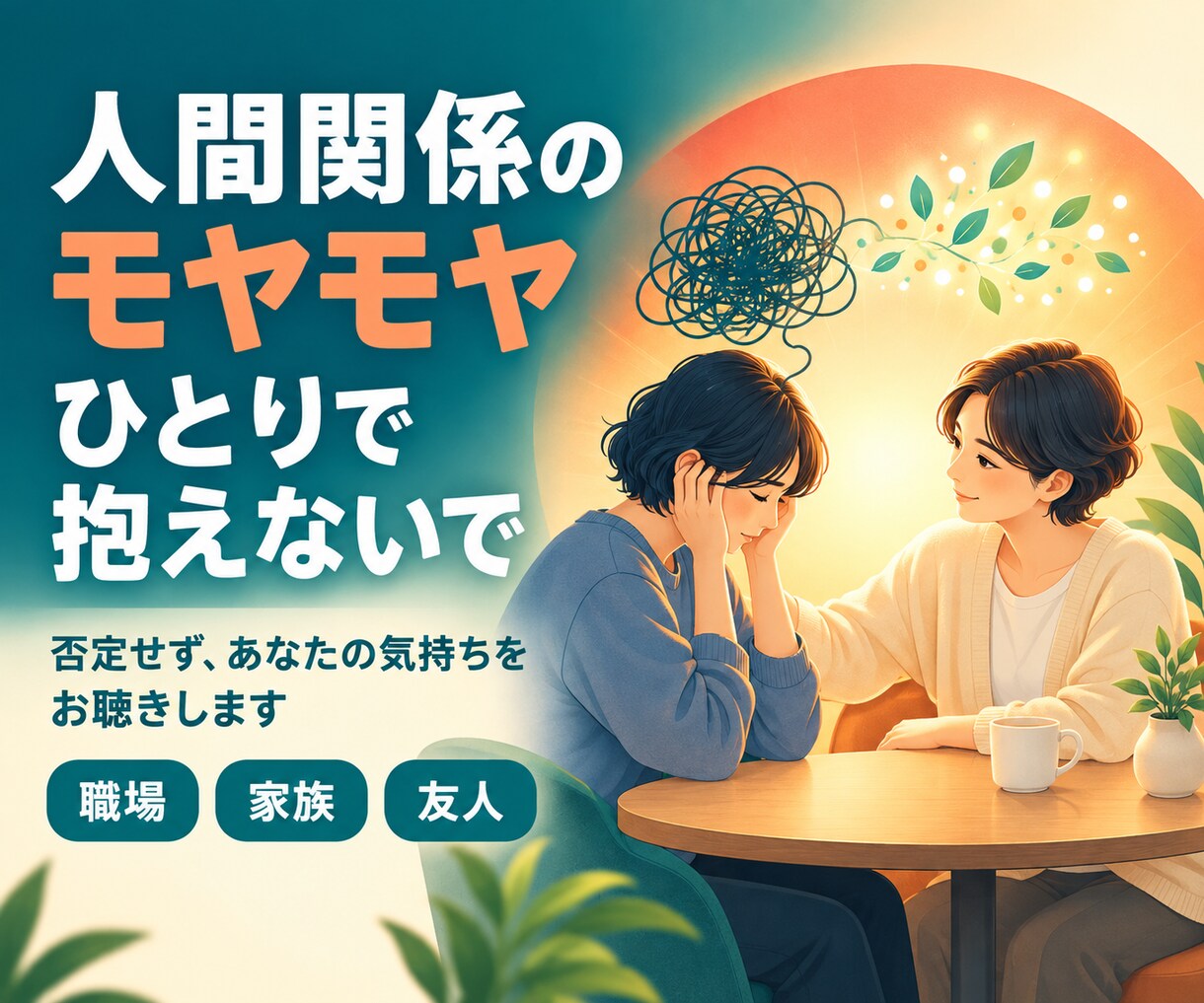 人間関係のモヤモヤを否定せず伺います 誰にも言えない本音を、あなたのペースでお聴きします イメージ1