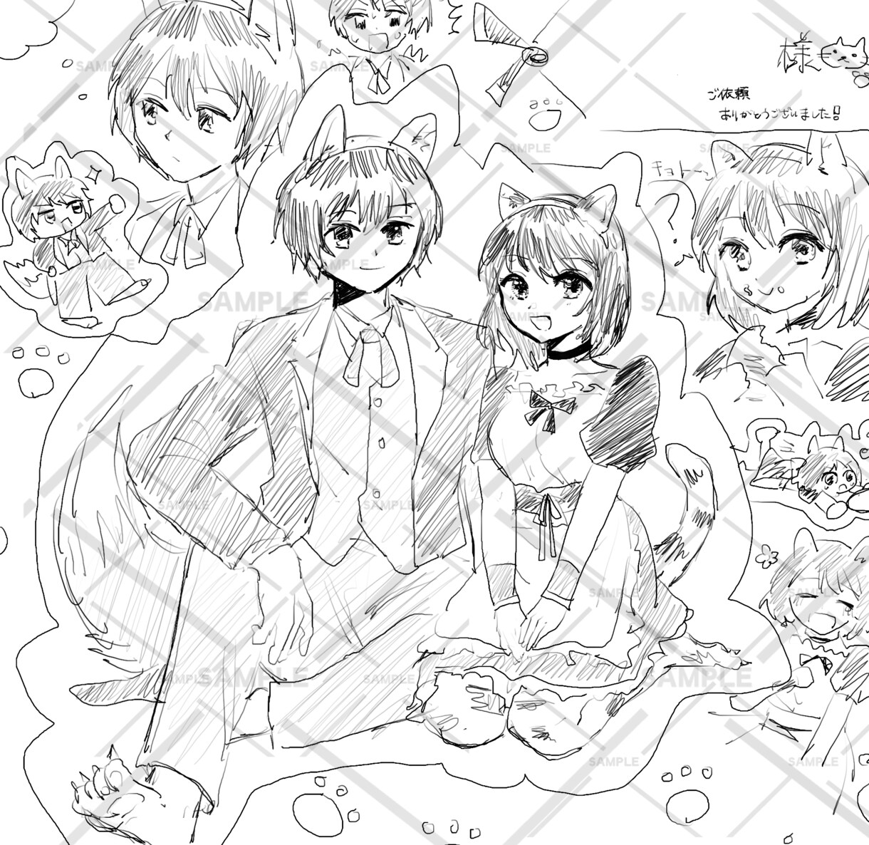 キャンバスに入る限り白黒イラスト詰め込んで描きます 色々なシチュエーション、表情をとにかく詰め込みます！ イメージ1