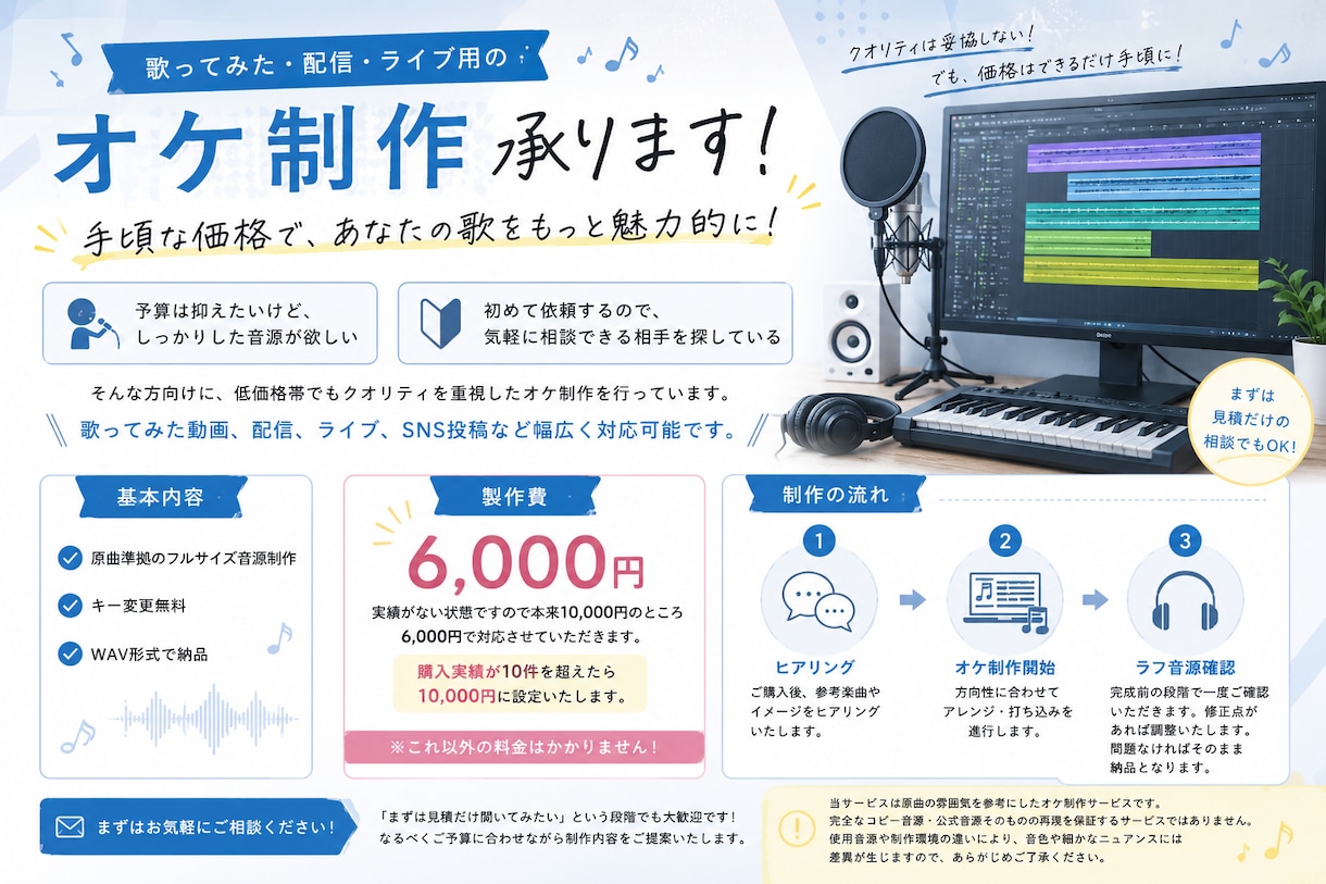 カラオケ音源を制作しますます 初心者さんにもおすすめ！丁寧に制作いたします！ イメージ1