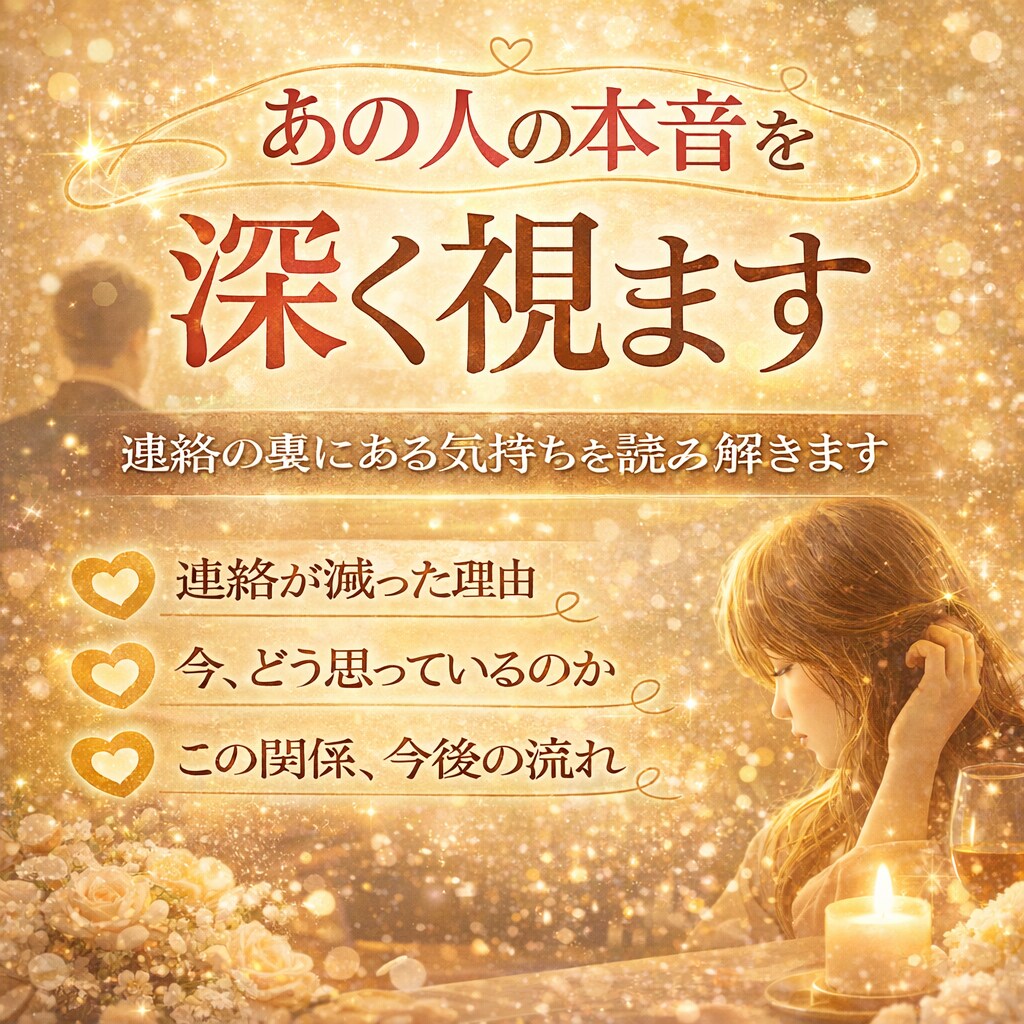 連絡が来ないあの人の本音を霊視します 今の気持ち、なぜ動かないのか、今後どうなるかを詳しく視ます イメージ1