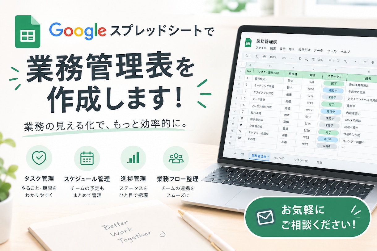 スプレッドシートで業務管理表を作成します 業務管理表｜KPI｜自動集計｜ダッシュボード イメージ1