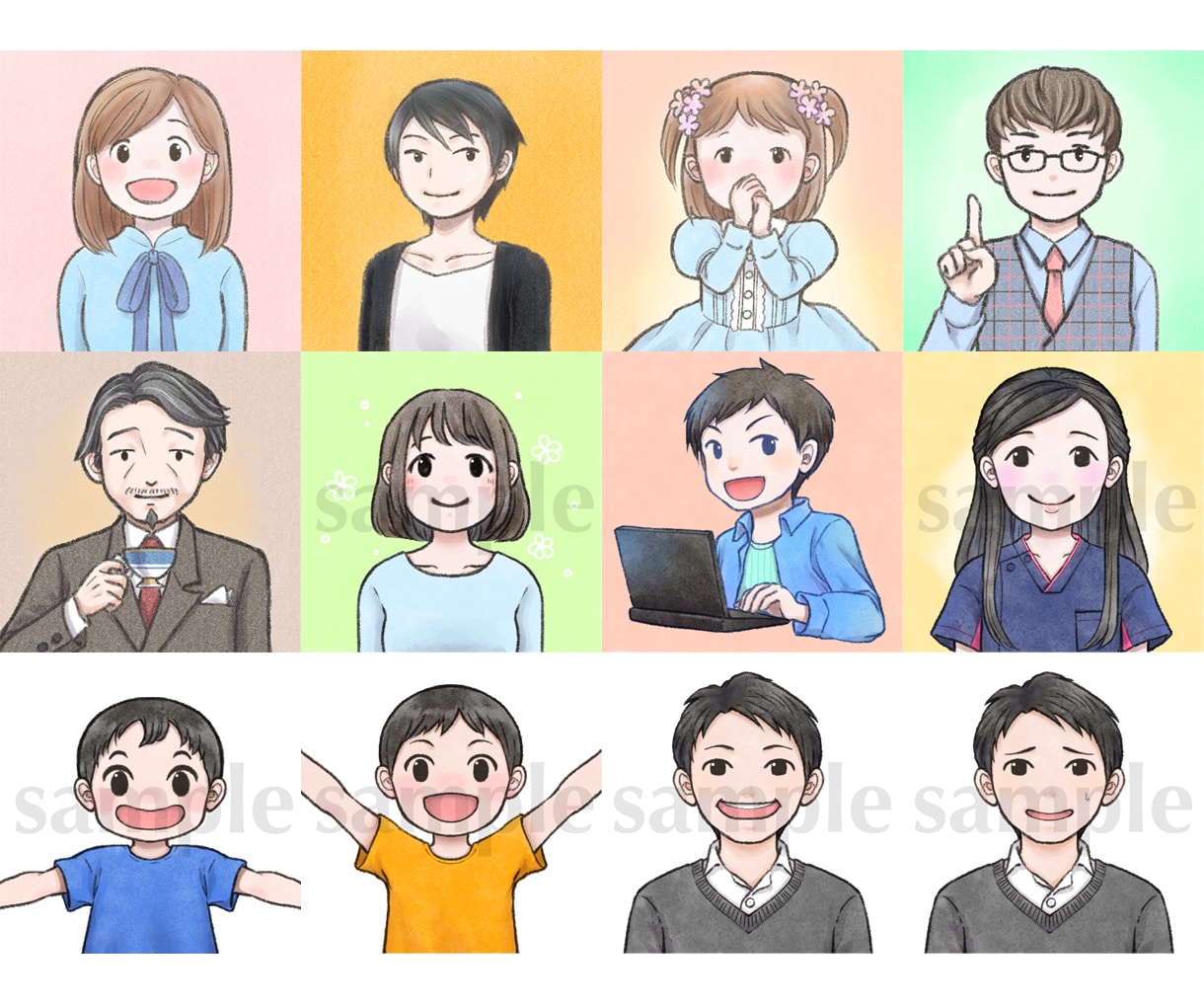 アナログ風のやわらかいタッチでアイコン制作します 商用利用可！SNSやブログに！かわいいほんわか似顔絵アイコン イメージ4