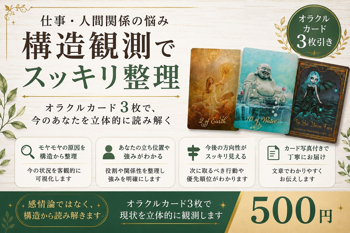 職場の人間関係や仕事の迷いを構造観測で整理します 感情論ではなくカード3枚の構造観測で立体的に可視化 イメージ6