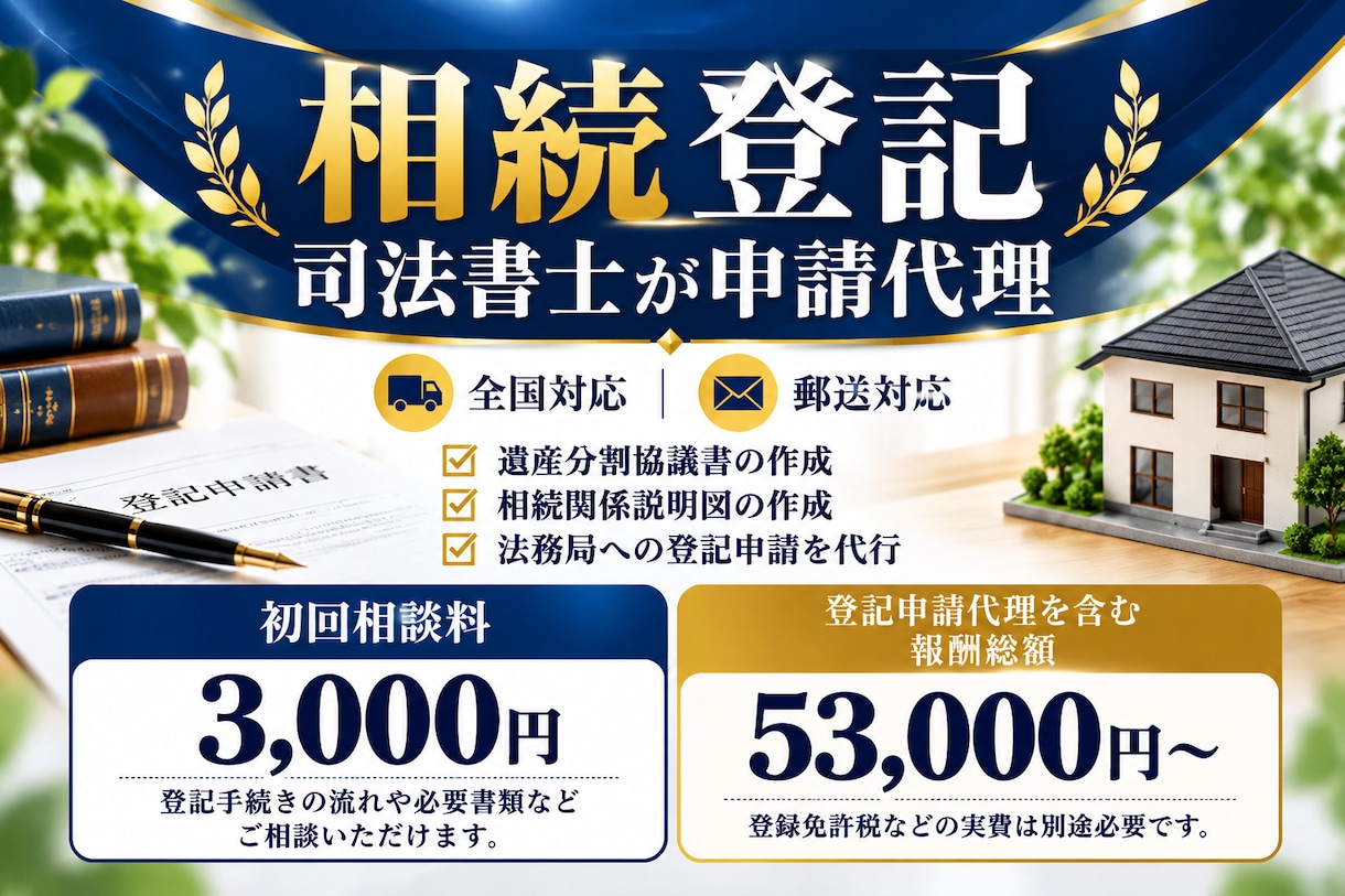 相続登記の申請を司法書士が代行します 全国対応・遺産分割協議書と相続関係説明図も込み イメージ1