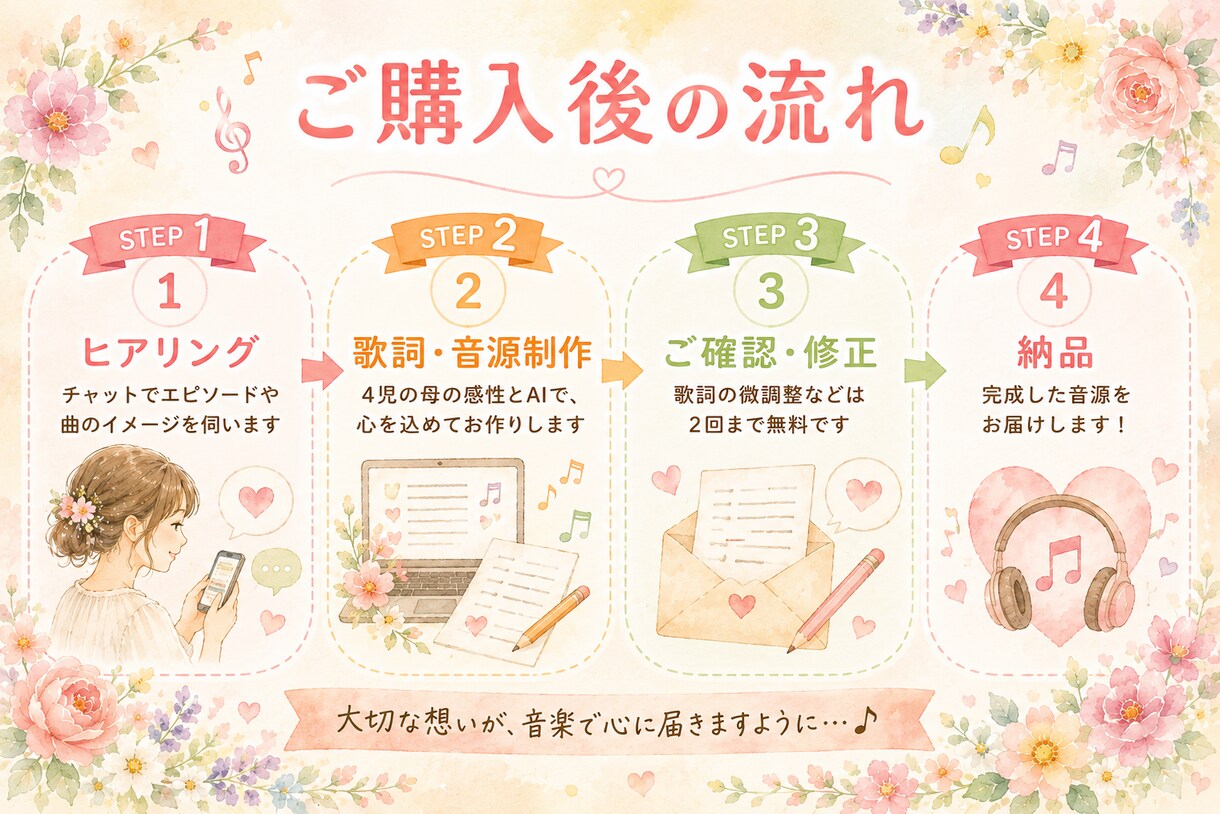 4児のママが贈る「心に届くお祝いソング」制作します 4人の育児経験を活かしあなたのエピソードを温かい歌にします。 イメージ2