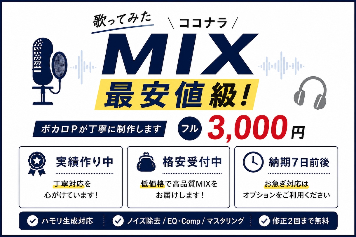 実績作り中のため格安　歌ってみたMIXします ボカロPが丁寧にMIXいたします イメージ1