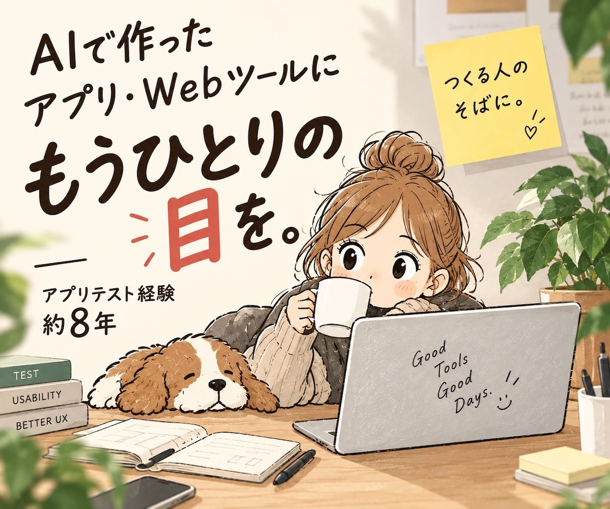 AIで作ったアプリ・Webツールをテストします ひとりで作ったそのアプリに、もうひとりの目を。 イメージ1