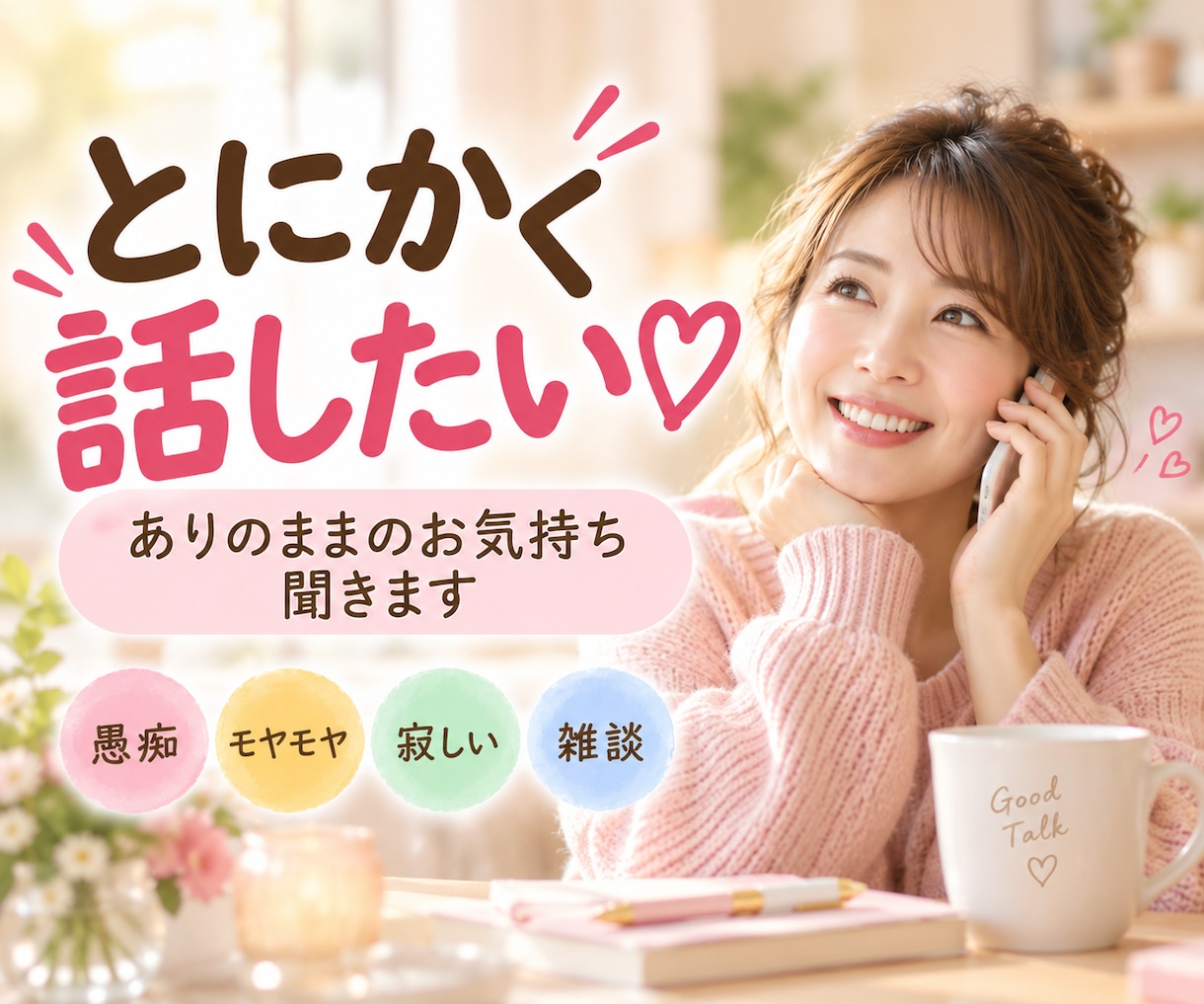 とにかく話したい♡ありのままのお気持ち聞きます 愚痴もモヤモヤも大歓迎♡否定せずあなたのお話をお聞きします♡ イメージ1