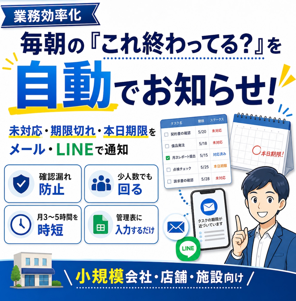 毎朝の未対応チェックをメール自動お知らせします 期限切れ・確認漏れ・対応忘れを防ぐ簡単管理表を作成します イメージ1