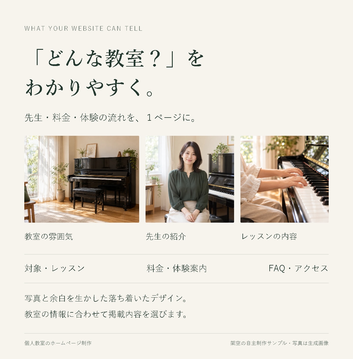 個人教室の魅力が伝わるホームページを制作します 料金・先生・体験案内を、スマホでも見やすい１ページに イメージ2