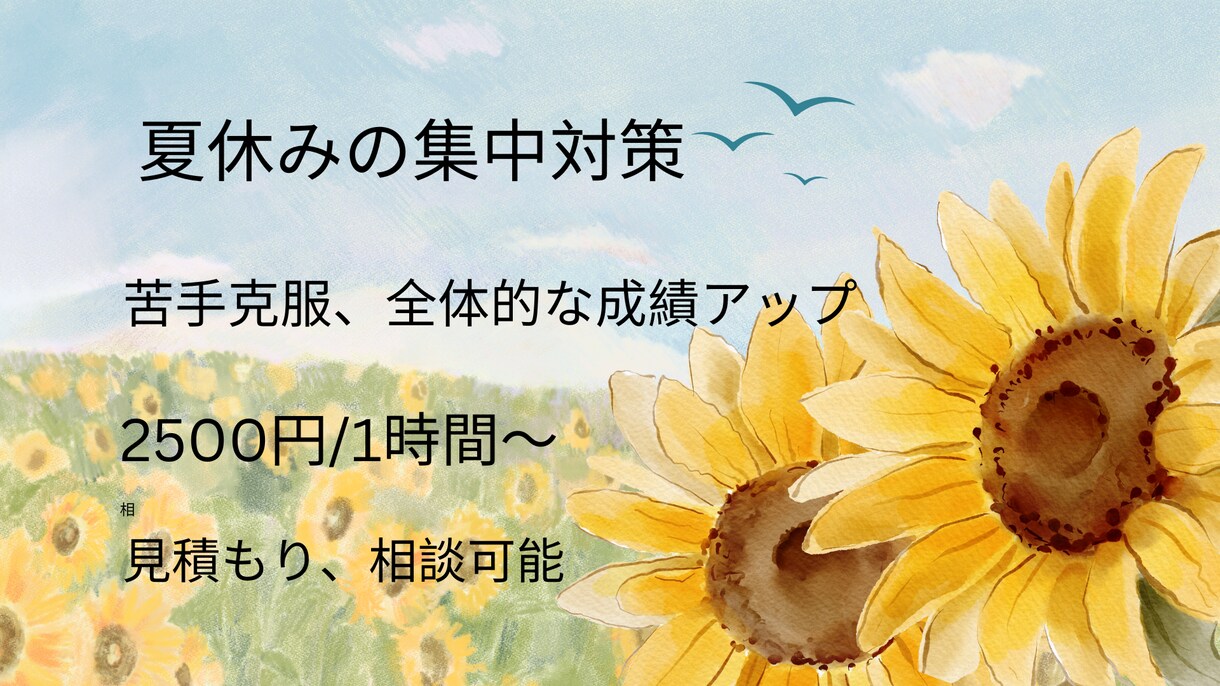 夏休み勉強苦手克服のお手伝いをします 夏休みに苦手科目をなくし良い新学期を送れるようにしよう！！ イメージ1