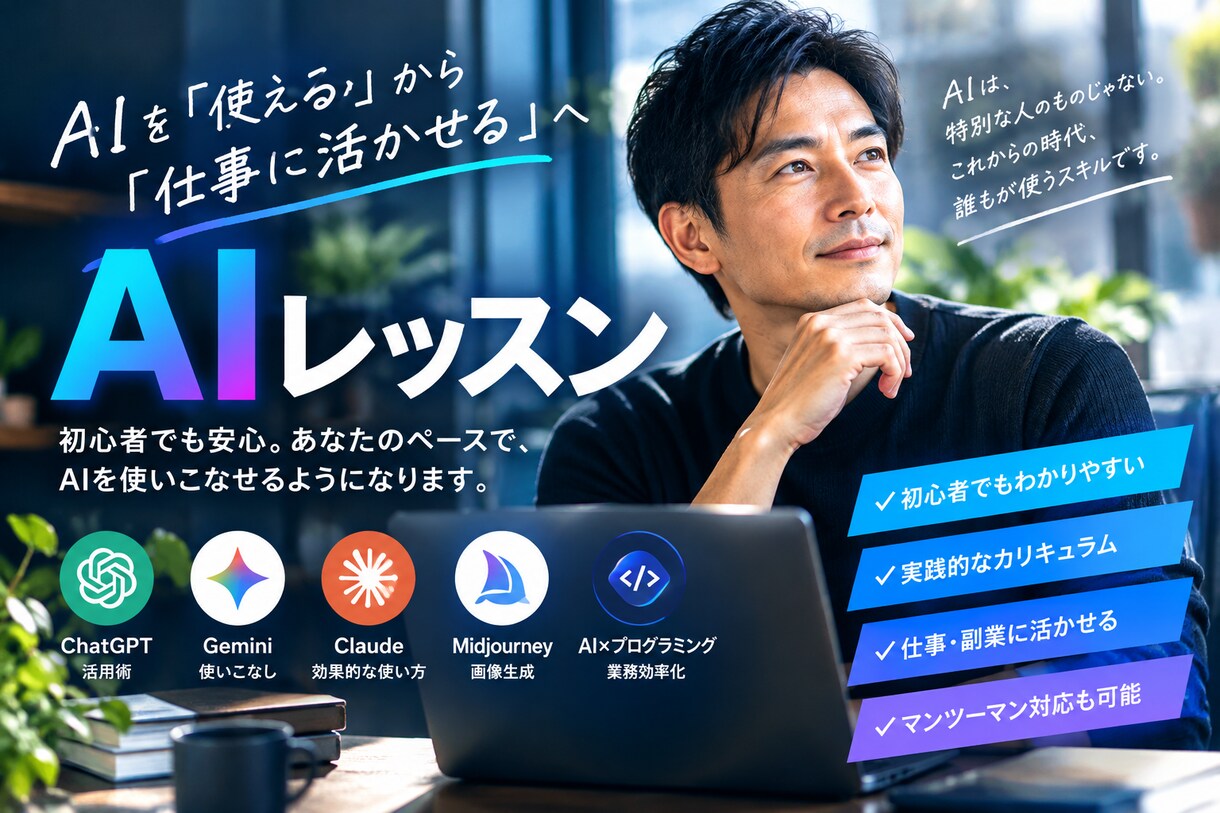 あなたの生活を様々なAIを活用できるように教えます これであなたもAI使いになれる！ イメージ1