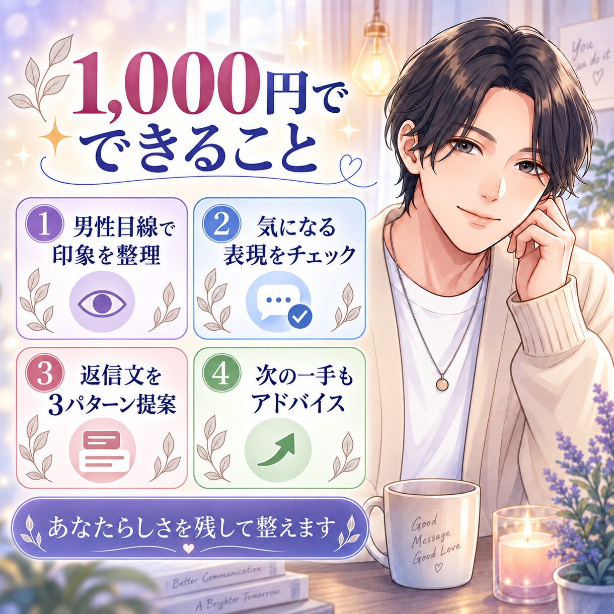 彼に送るLINEを男性目線で一緒に考えます 重く見えない自然な返信を3パターン提案します イメージ3