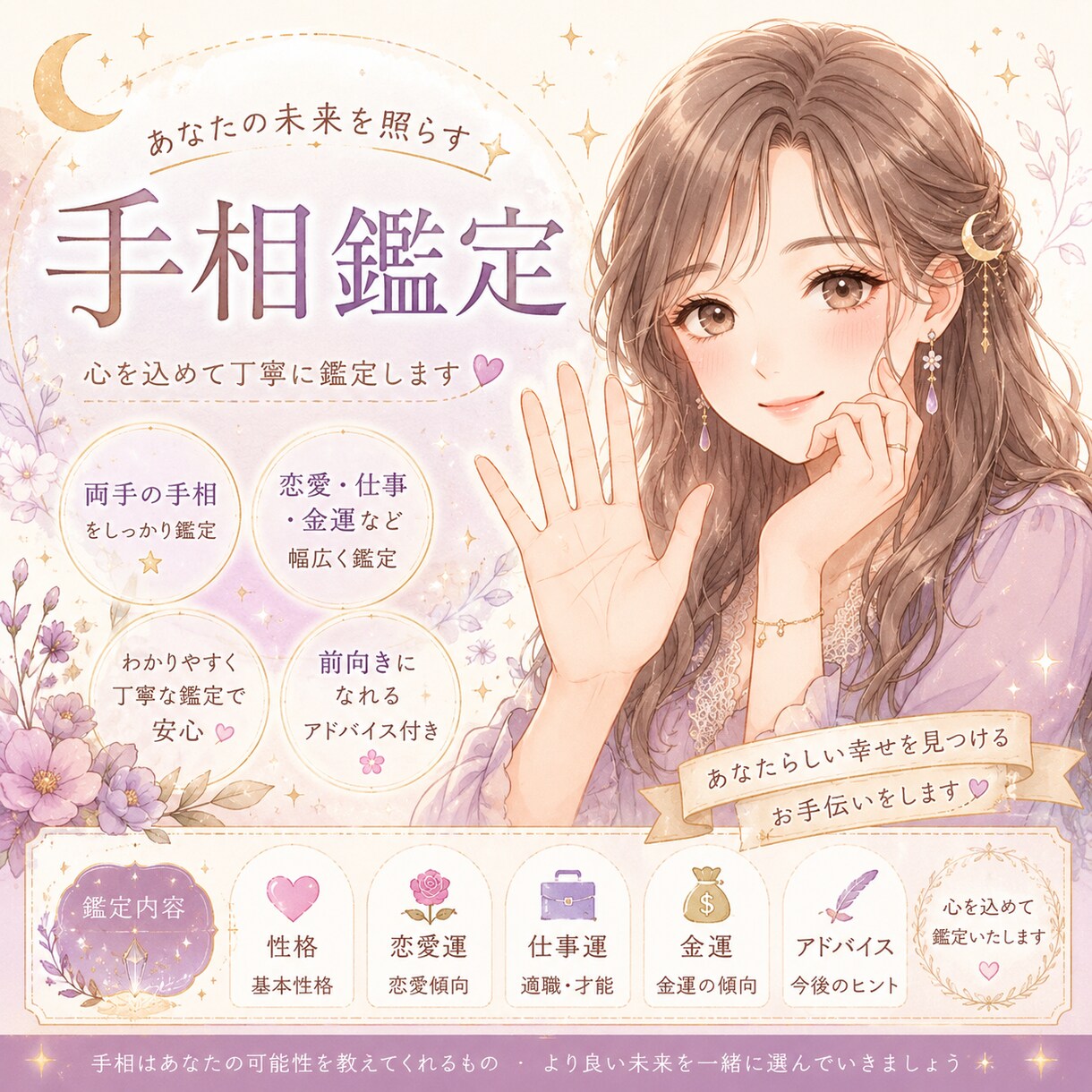 簡単な手相鑑定♪あなたの手相を優しく読み解きます 簡単なことしか占えませんがよかったらきてくださいね♪ イメージ1