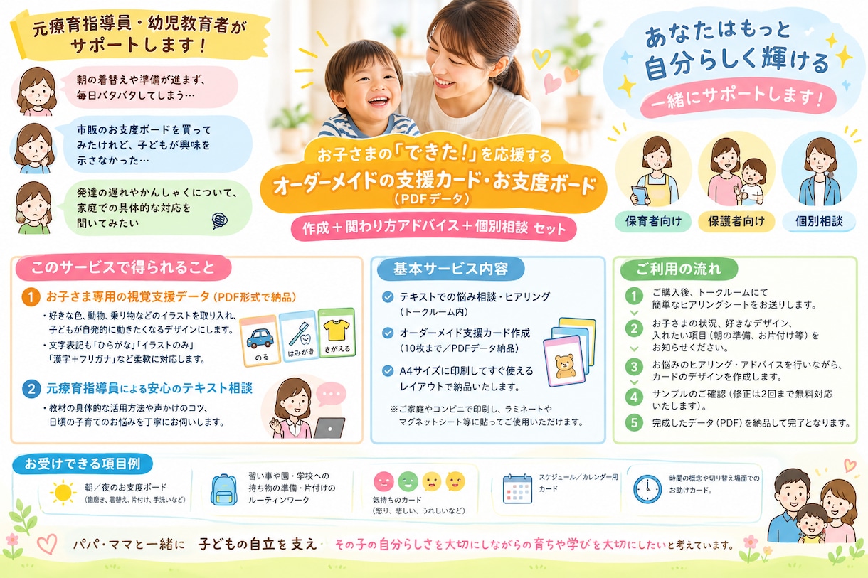 療育の先生が【うちの子専用】発達支援教材つくります ゴールは、お子様の｛「できた！」です。使い方もお伝えします イメージ2