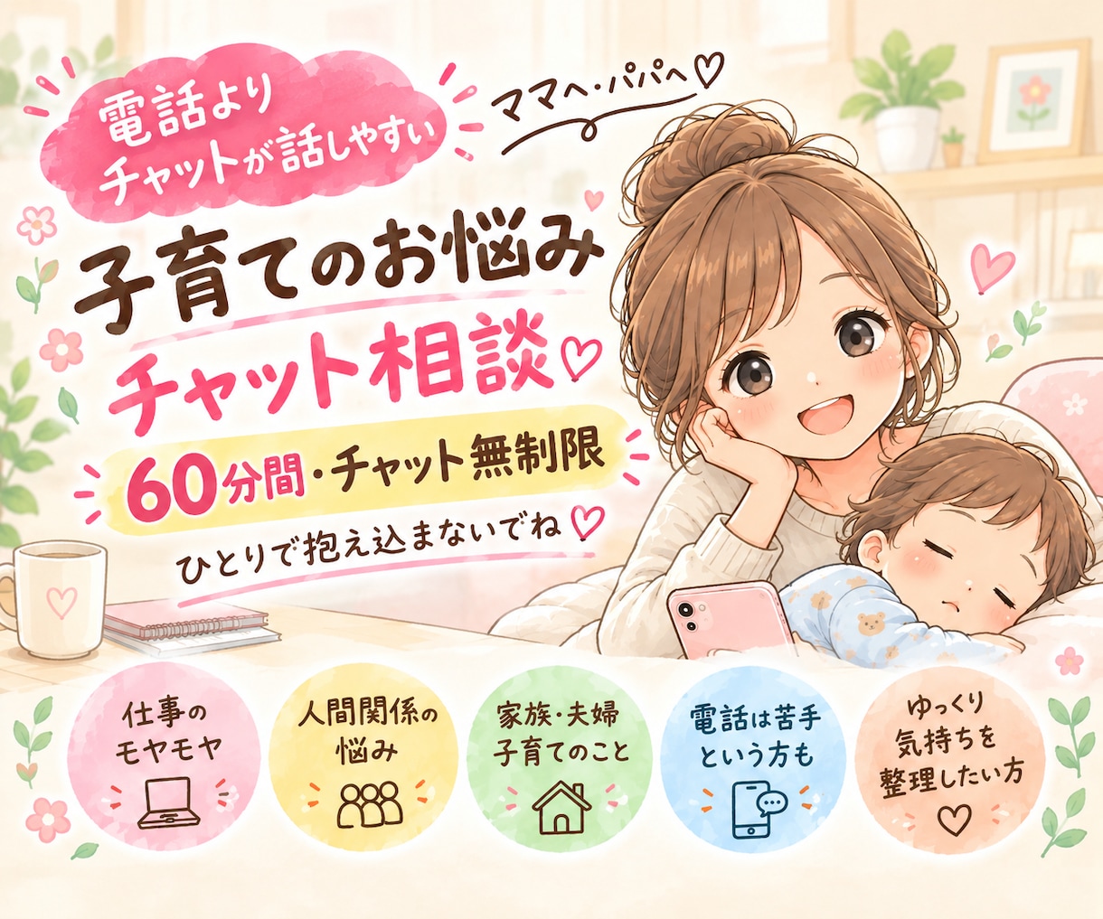 3児のママがお話聞きます 電話よりチャットが話しやすい方へ♪気軽にお話しませんか？ イメージ1