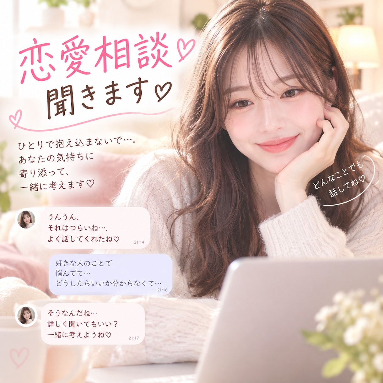 恋愛相談何でもお聞きします 1時間/すぐチャットできます♡/複雑恋愛/心の整理 イメージ1