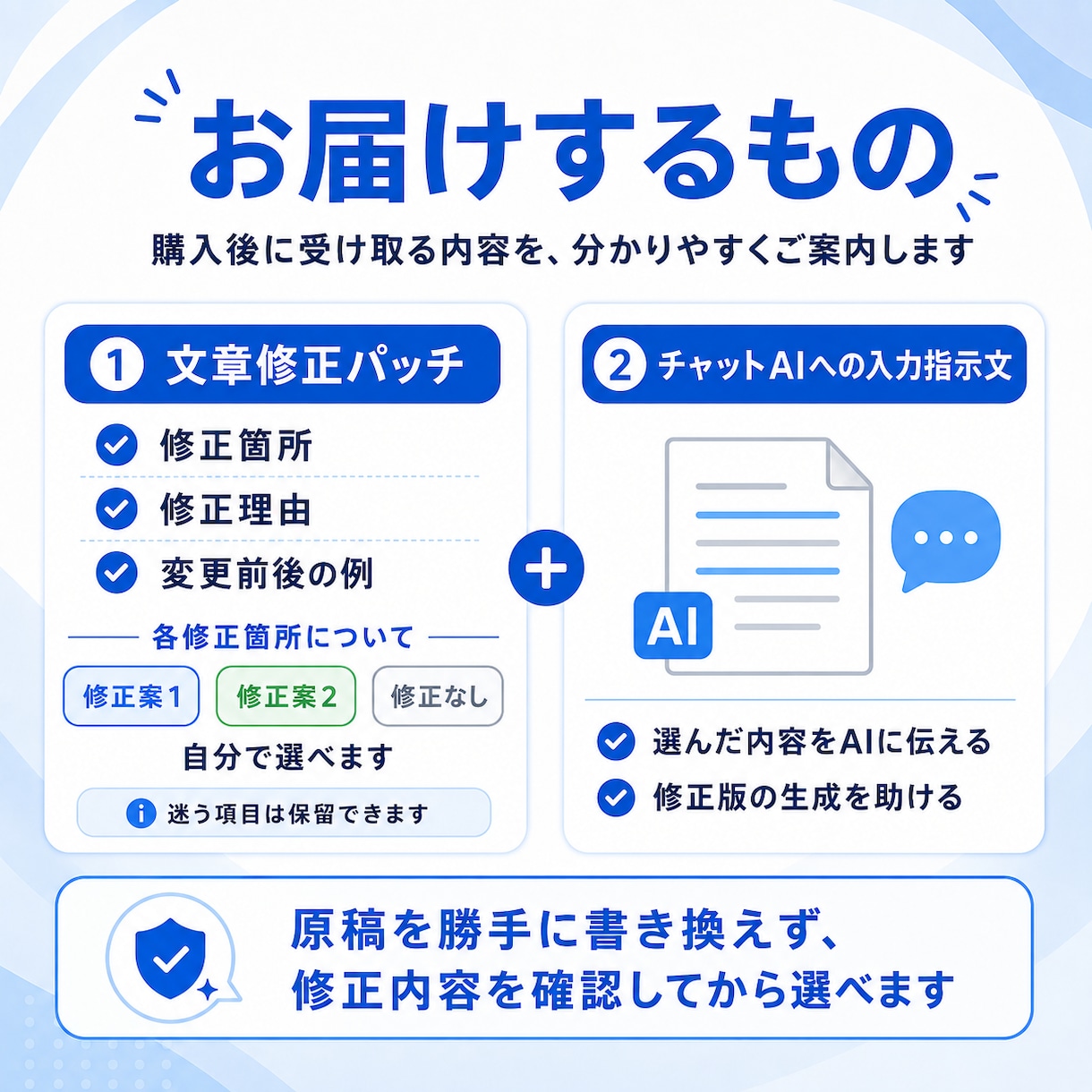 選べる！文章添削｜直す箇所は自分で選べます 全部を書き換えず、自分らしさを残したい方へ イメージ2