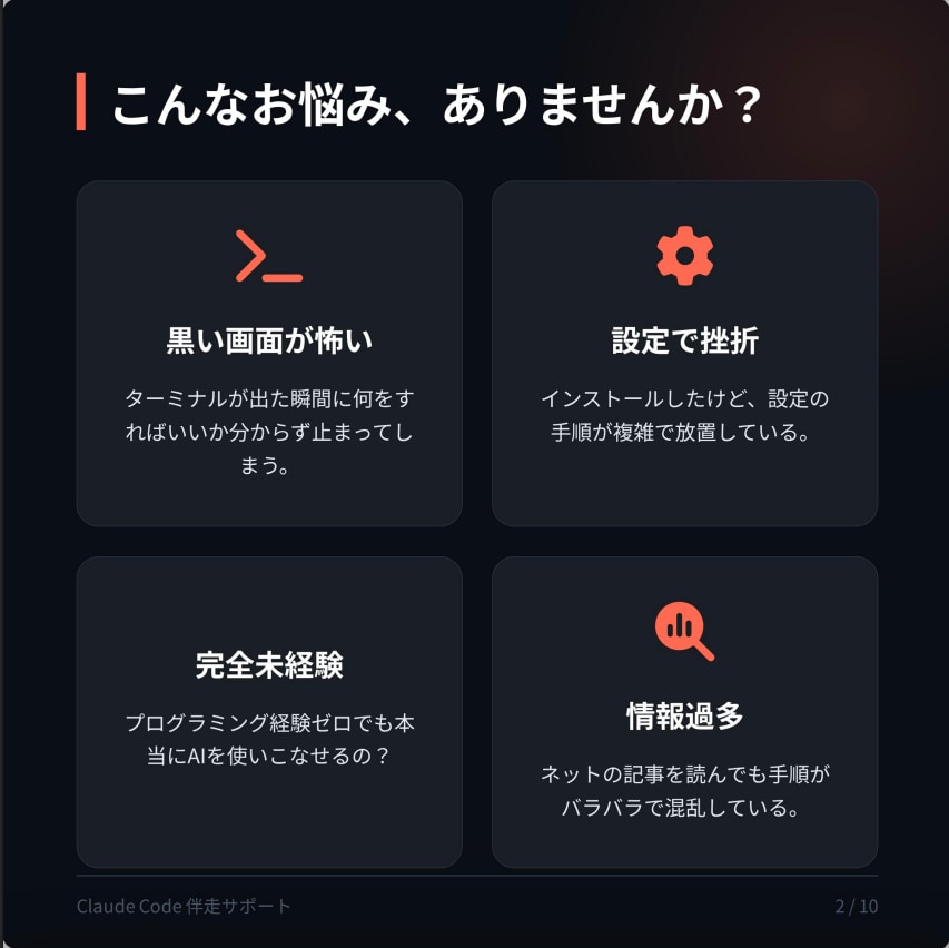 初心者向けにClaudeCodeの使い方を教えます 導入・設定・使い方まで一緒にサポートします イメージ2