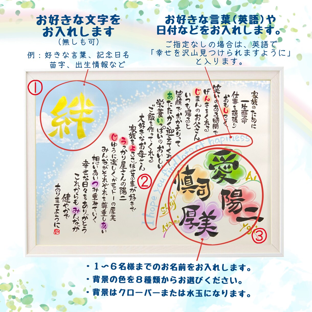 最大6名様用の名前詩。心に残る言葉の贈り物作ります 卒業 送別会 記念品 部活 卒団 還暦 古希 家族 チーム イメージ6