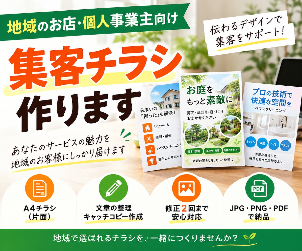 地域のお店に伝わる集客チラシを作ります 地域密着の事業者様に特化して制作 イメージ1